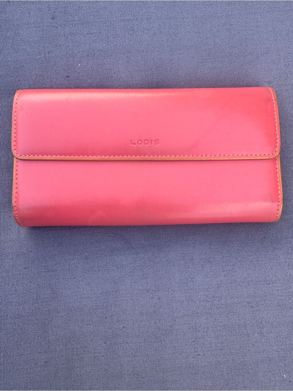 Lodis Pink Coral Leather Checkbook Clutch Wallet ID Card Organizer GUC